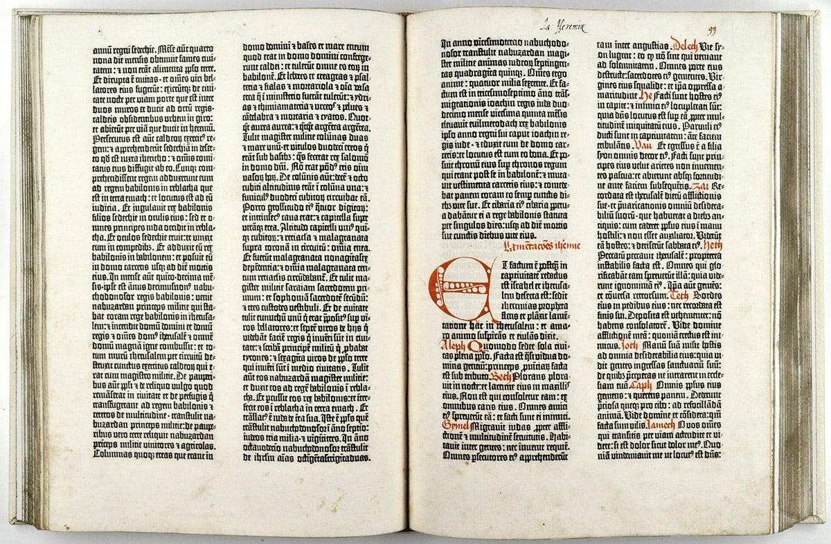 This spread from the Gutenberg Bible shows how the first letter was often used as a decorative feature