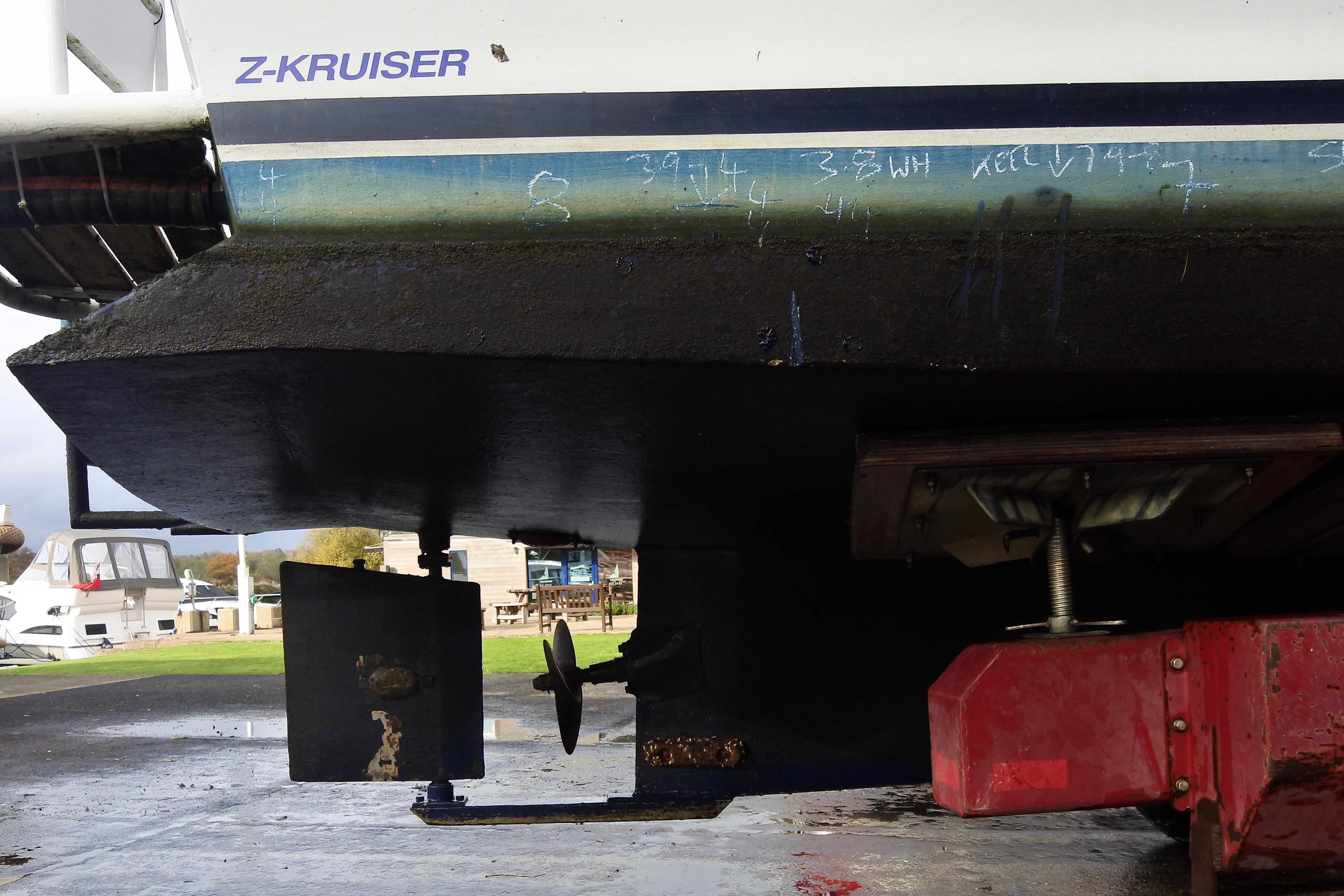 Hull marked with chalk to help survey of hull