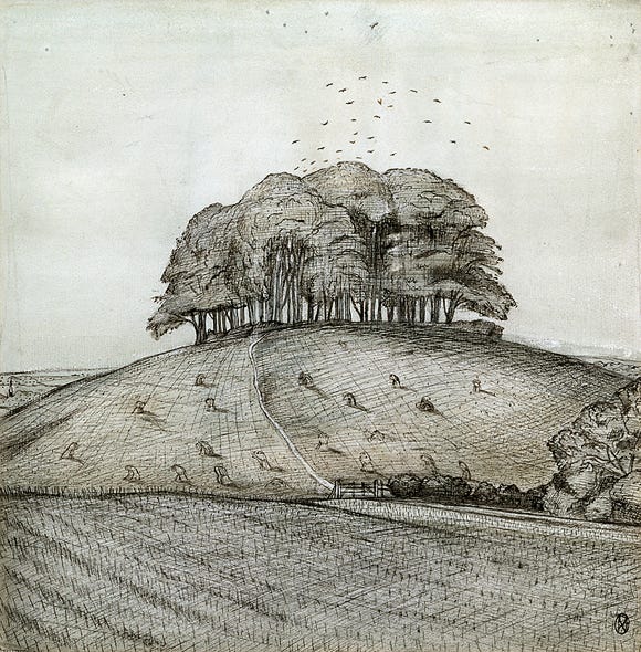The Wood On The Hill 1912. Ink and wash on paper